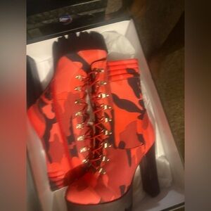 Red Camouflage Ankle Boots